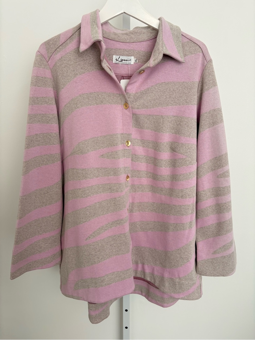 Striped Button-Front Cardigan in Pink and Taupe